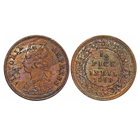Victoria Empress, Copper, 1/2 Pice, 1898, Calcutta Mint, A/I, No mint mark, Planchet flaw