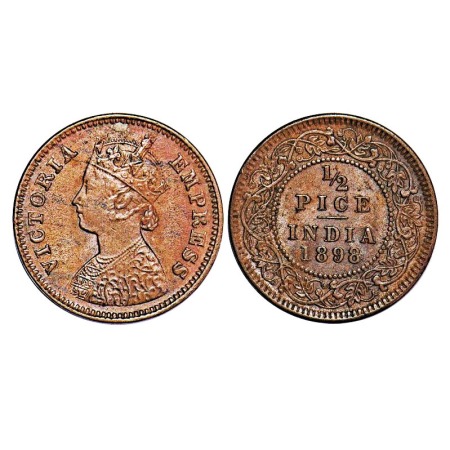 Victoria Empress, Copper, 1/2 Pice, 1898, Calcutta Mint, A/I, No mint mark, Die cracks on 