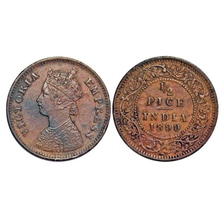 Victoria Empress, Copper, 1/2 Pice, 1899, Calcutta Mint, A/I, No mint mark. F. Prid 732. G