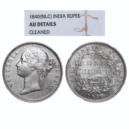Victoria Queen, Silver, Rupee, 1840, DL, Bombay Mint, W.W. raised, Wreath with 29 Berries 