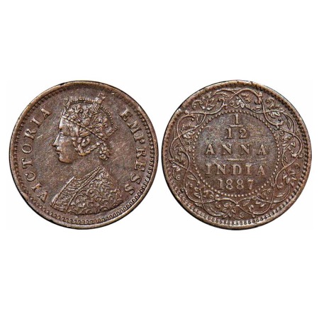 Victoria Empress, Copper, 1/12 Anna, 1887, Bombay Mint, Obv A, No mint mark. F. Prid 814. 