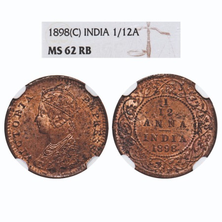 Victoria Empress, Copper, 1/12 Anna, 1898, Calcutta Mint, Obv B, No mint mark. F. Prid 803