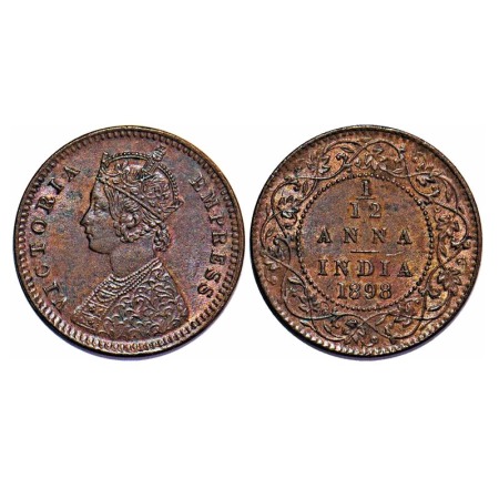 Victoria Empress, Copper, 1/12 Anna, 1898, Calcutta Mint, Obv B, No mint mark. F. Prid 803