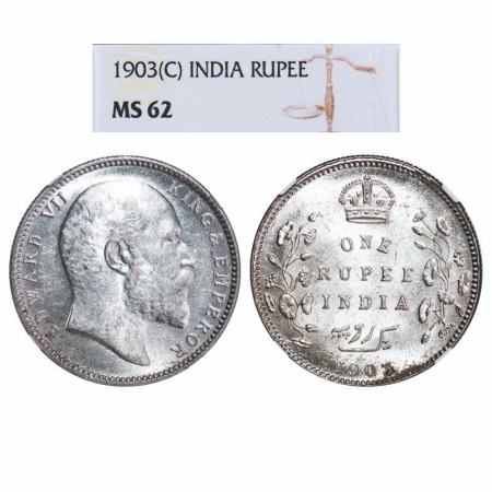 Edward VII, Silver, Rupee, 1903, Calcutta Mint, No mint mark, Normal 5 Diamonds. F. Prid. 