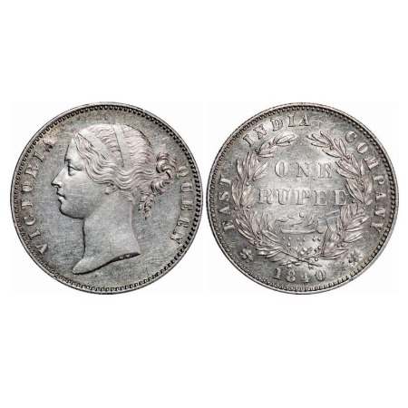 Victoria Queen, Silver, Rupee, 1840, DL, Calcutta Mint, W.W. raised, Wreath with 28 Berrie