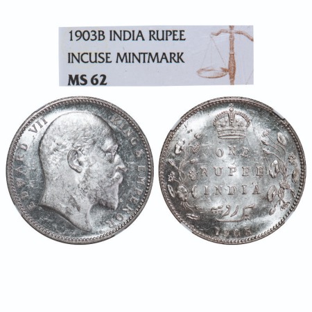 Edward VII, Silver, Rupee, 1903, Bombay Mint, 'B' incused and dot. F. Prid 199. GK 926. NG