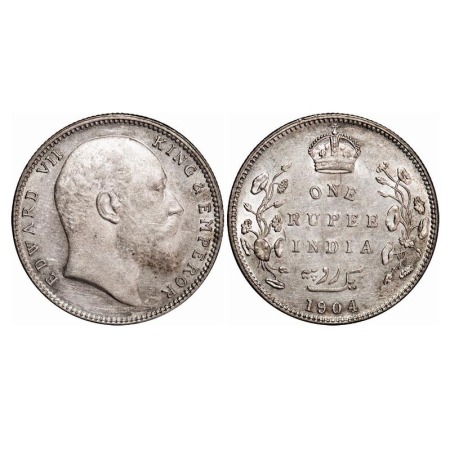Edward VII, Silver, Rupee, 1904, Bombay Mint, 'B' incused and dot, 5 Diamonds and bottom s