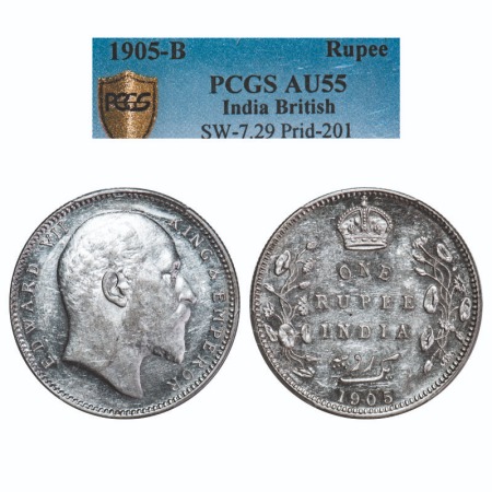 Edward VII, Silver, Rupee, 1905, Bombay Mint, 'B' incused and dot, top stroke of numeral 5