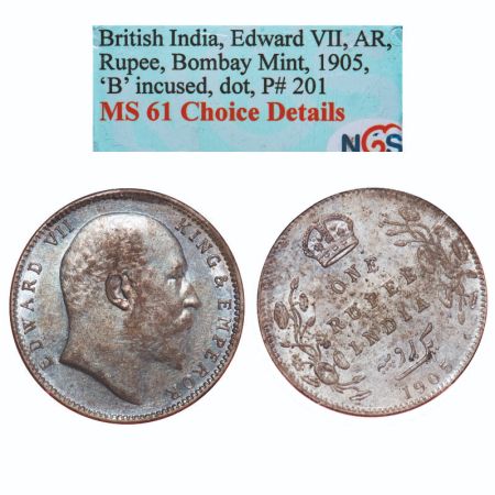 Edward VII, Silver, Rupee, 1905, Bombay Mint, 'B' incused and dot, Top stroke of numeral 5