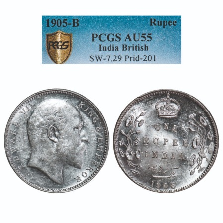Edward VII, Silver, Rupee, 1905, Bombay Mint, 'B' incused and dot, top stroke of numeral 5