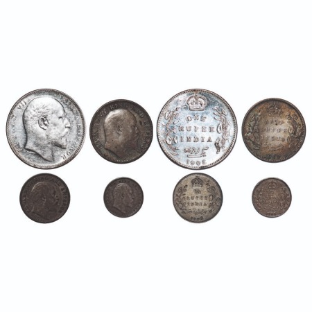 Edward VII, Silver, 1905, (4 coins), 1) Rupee, Bombay Mint, 'B' incused and dot, Top strok