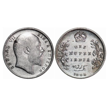 Edward VII, Silver, Rupee, 1905, Calcutta Mint, No mint mark. F. Prid 191. GK 934. Extreme