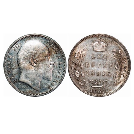 Edward VII, Silver, Rupee, 1906, Bombay Mint, 'B' incused and dot. F. Prid. 202. GK 940. U