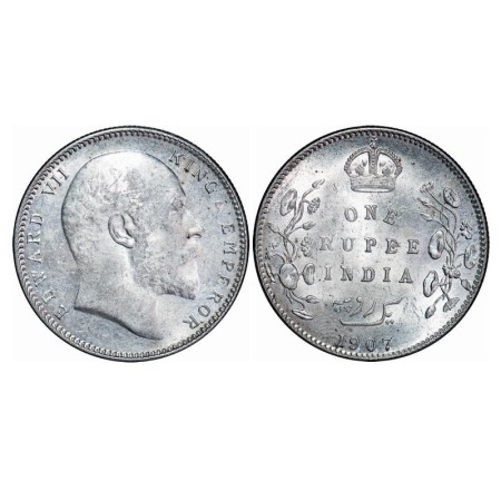 Edward VII, Silver, Rupee, 1907, Calcutta Mint, No mint mark. F. Prid 193. GK 942. Almost 