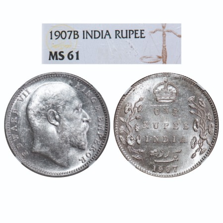 Edward VII, Silver, Rupee, 1907, Bombay Mint, 'B' incused and dot, Narrow numeral 7. F. Pr