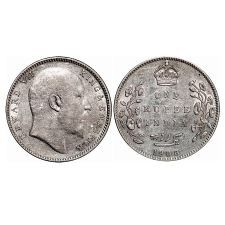 Edward VII, Silver, Rupee, 1908, Bombay Mint, 'B' incused and dot, Numeral '8' struck on n