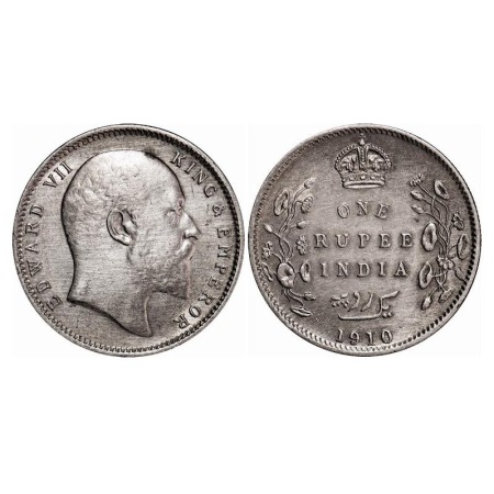 Edward VII, Silver, Rupee, 1910, Calcutta Mint, No mint mark, More spacing between the yea