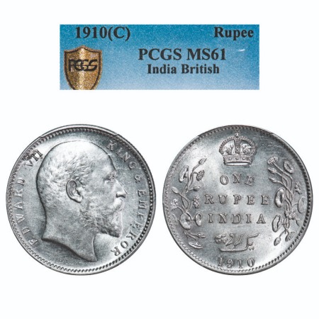 Edward VII, Silver, Rupee, 1910, Calcutta Mint, No mint mark, more spacing between the yea