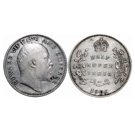 Edward VII, Silver, Half Rupee, 1906, Bombay Mint, 'B' incused, No dot. F. Prid 315. GK 96