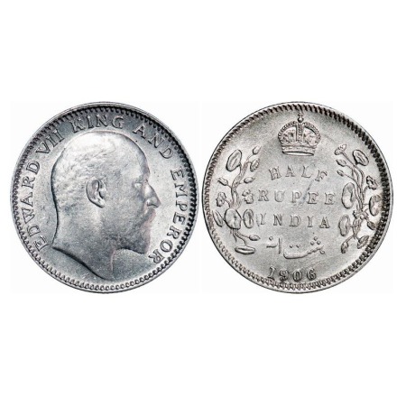 Edward VII, Silver, Half Rupee, 1906, Calcutta Mint, No mint mark. F. Prid 310. GK 964. Ab
