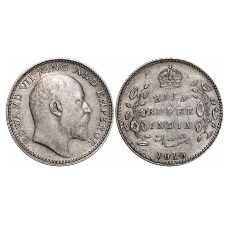Edward VII, Silver, Half Rupee, 1910, Calcutta Mint, No mint mark. F. Prid 314. GK 971. Ab