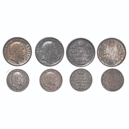 Edward VII, Silver, 1/4 Rupee & 2 Annas, (4 coins), 1903, 1904, Calcutta Mint, No mint mar