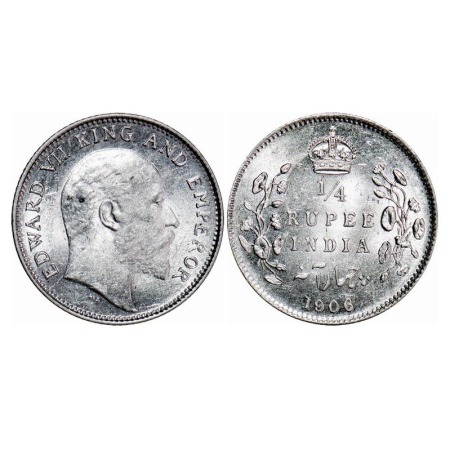 Edward VII, Silver, 1/4 Rupee, 1906, Calcutta Mint, No mint mark. F. Prid 435. GK 975. Bri
