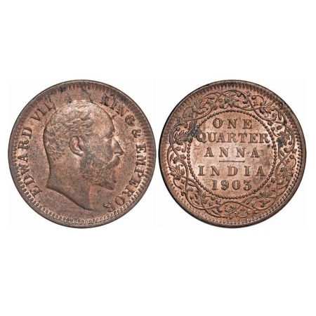 Edward VII, Copper, Quarter Anna, 1903, Calcutta Mint, No mint mark. F. Prid 646. GK 994. 