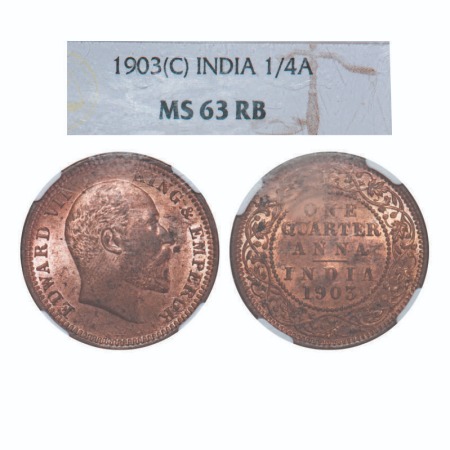 Edward VII, Copper, Quarter Anna, 1903, Calcutta Mint, No mint mark. F. Prid 646. GK 994. 