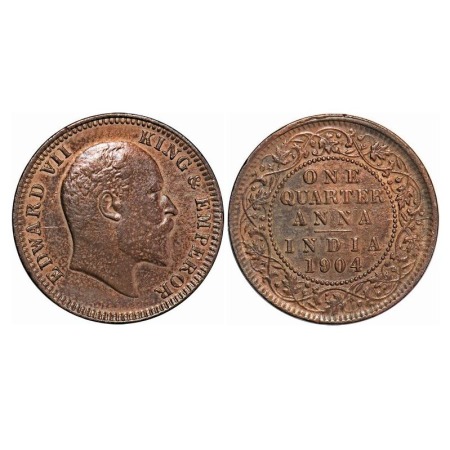 Edward VII, Copper, Quarter Anna, 1904, Calcutta Mint, No mint mark, Die crack on Obv and 