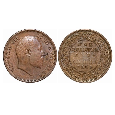 Edward VII, Copper, Quarter Anna, 1905, Calcutta Mint, No mint mark, Ghost on Rev. F. Prid