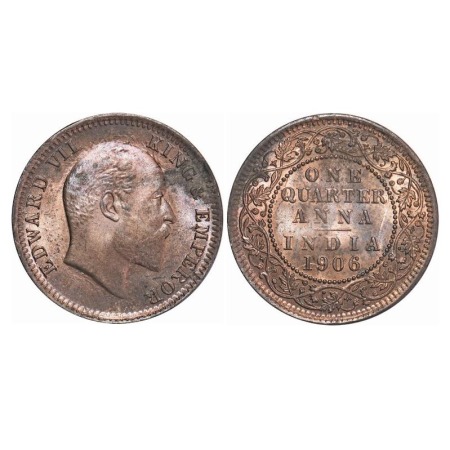 Edward VII, Bronze, Quarter Anna, 1906, 4.80gm, Calcutta Mint, No mint mark. F. Prid 651. 