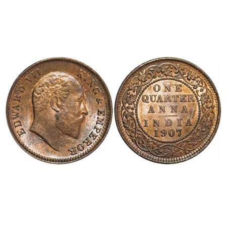Edward VII, Bronze, Quarter Anna, 1907, Calcutta Mint, No mint mark. F. Prid 652. GK 999. 