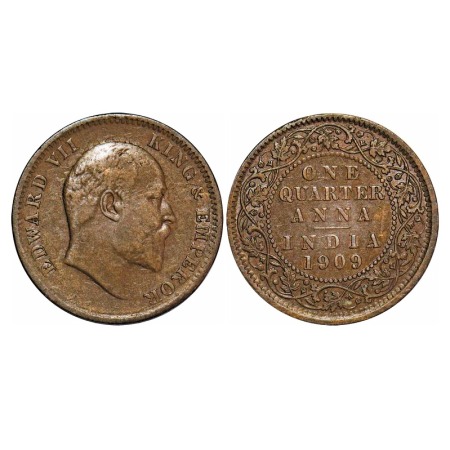 Edward VII, Bronze, Quarter Anna, 1909, Calcutta Mint, No mint mark. F. Prid 654. GK 1001.