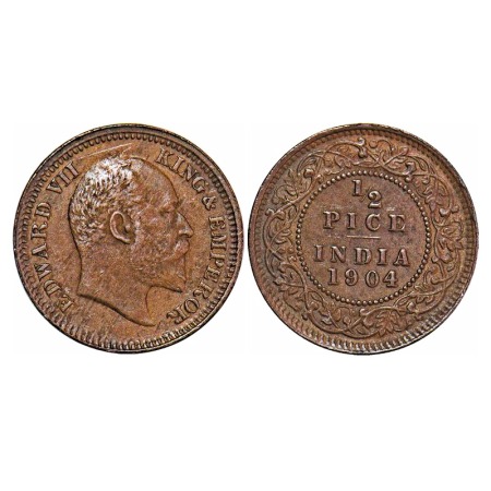 Edward VII, Copper, 1/2 Pice, 1904, Calcutta Mint, No mint mark. F. Prid 736. GK 1004. Abo