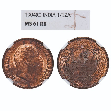 Edward VII, Copper, 1/12 Anna, 1904, Calcutta Mint, No mint mark. F. Prid 814. GK 1013. NG
