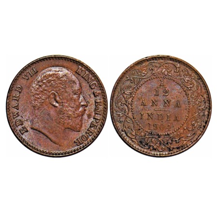 Edward VII, Copper, 1/12 Anna, 1904, Calcutta Mint, No mint mark, Die cracks on Obv. F. Pr