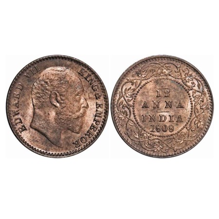 Edward VII, Bronze, 1/12 Anna, 1909, Calcutta Mint, No mint mark. F. Prid 825. GK 1019. Br