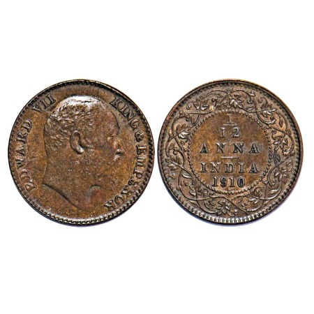 Edward VII, Bronze, 1/12 Anna, 1910, Calcutta Mint, No Mint mark, Die cracks on Obv all ac