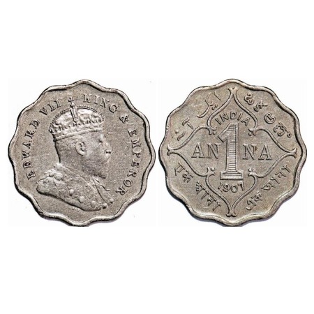 Edward VII, Copper-Nickel, 1 Anna, 1907, Bombay Mint, 'B' incused. F. Prid 926. GK 990. Ab