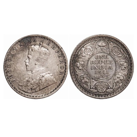 George V, Silver, Rupee, 1911, Calcutta Mint, No dot, Pig-Type. F. Prid 207. GK 1021. Very