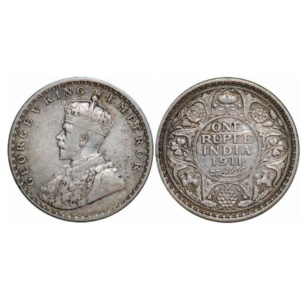 George V, Silver, Rupee, 1911, Bombay Mint, Dot, Pig-Type. F. Prid 217. GK 1022. About Ver