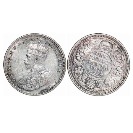 George V, Silver, Rupee, 1911, Bombay Mint, Dot, Pig-Type, Ghost on Rev, Die rotation on R