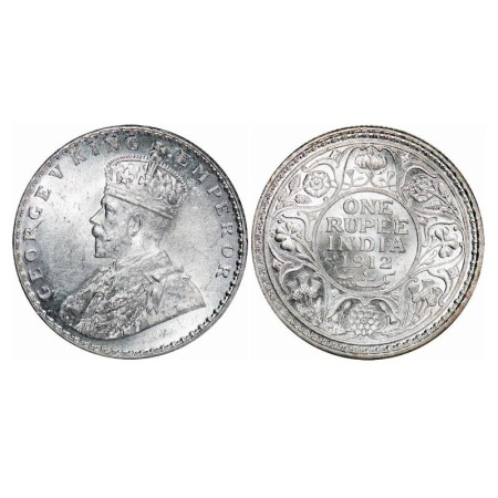 George V, Silver, Rupee, 1912, Calcutta Mint, No dot. F. Prid 208. GK 1023. Brilliant Unci