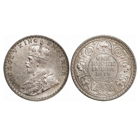 George V, Silver, Rupee, 1913, Calcutta Mint, No dot. F. Prid 209. GK 1027. Mint Grades. V