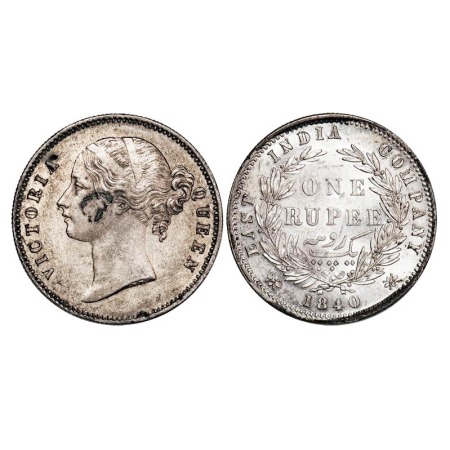 Victoria Queen, Silver, Rupee, 1840, DL, Calcutta Mint, W.W. raised, Re engraving of hairs