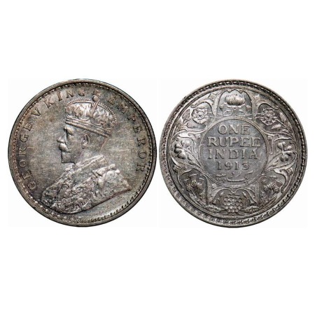 George V, Silver, Rupee, 1913, Bombay Mint, Dot, Ghost on Rev, Numeral 3 of year date 1913