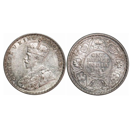 George V, Silver, Rupee, 1915, Bombay Mint, Dot. F. Prid. 221. GK 1032. About Uncirculated