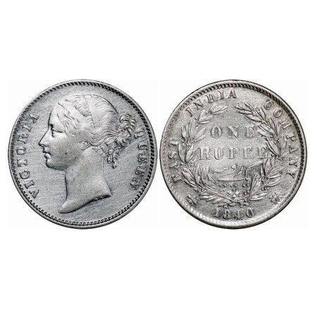 Victoria Queen, Silver, Rupee, 1840, DL, Calcutta Mint, W.W. raised, Wreath with 28 Berrie