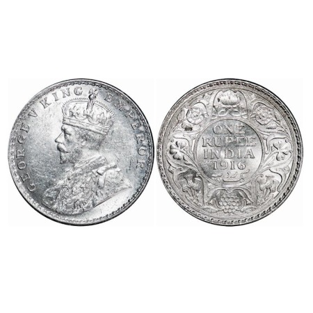 George V, Silver, Rupee, 1916, Bombay Mint, Dot. F. Prid 222. GK 1034. Uncirculated. Scarc